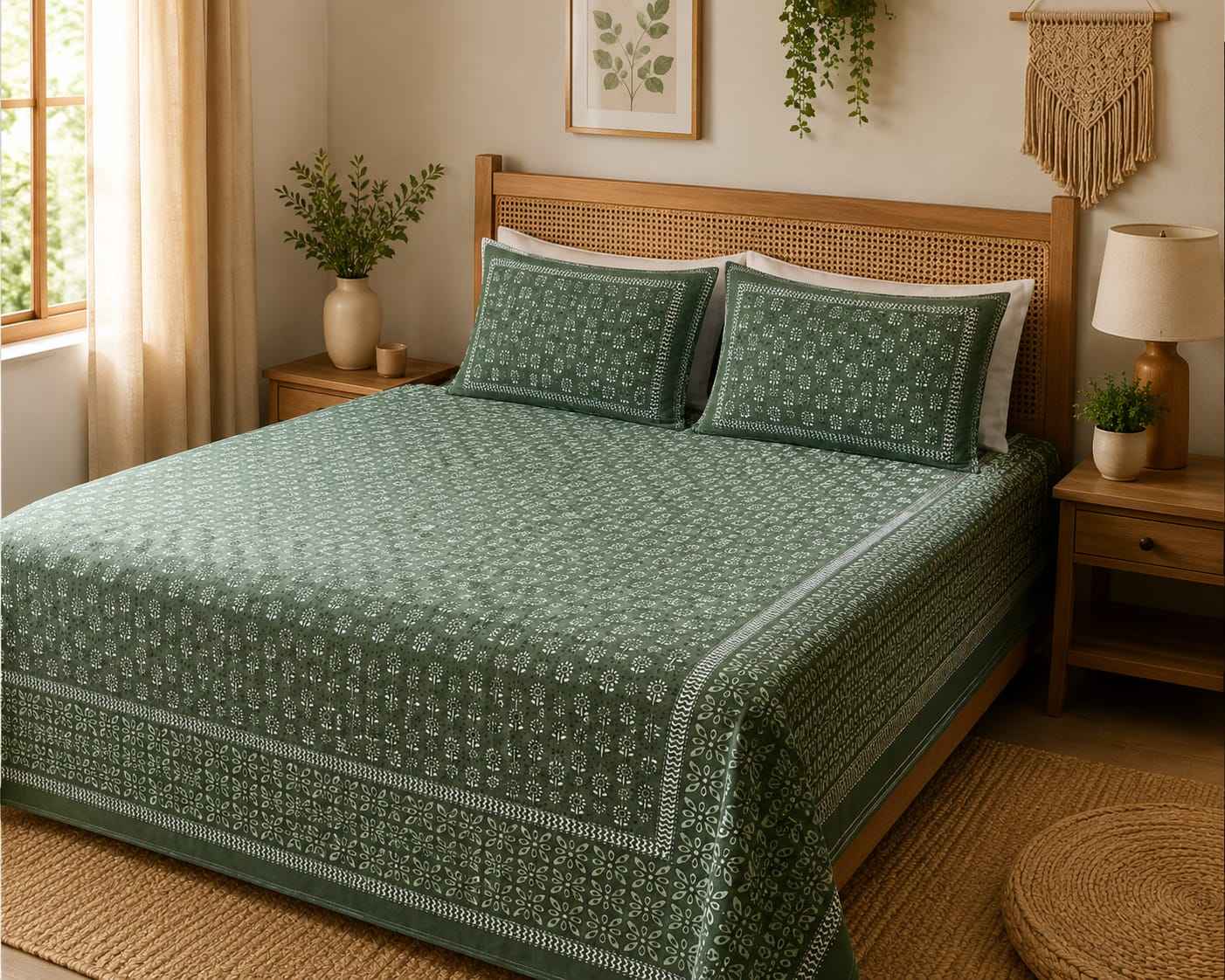 Sage Green Cotton King Size Bedsheet