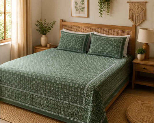 Sage Green Cotton King Size Bedsheet