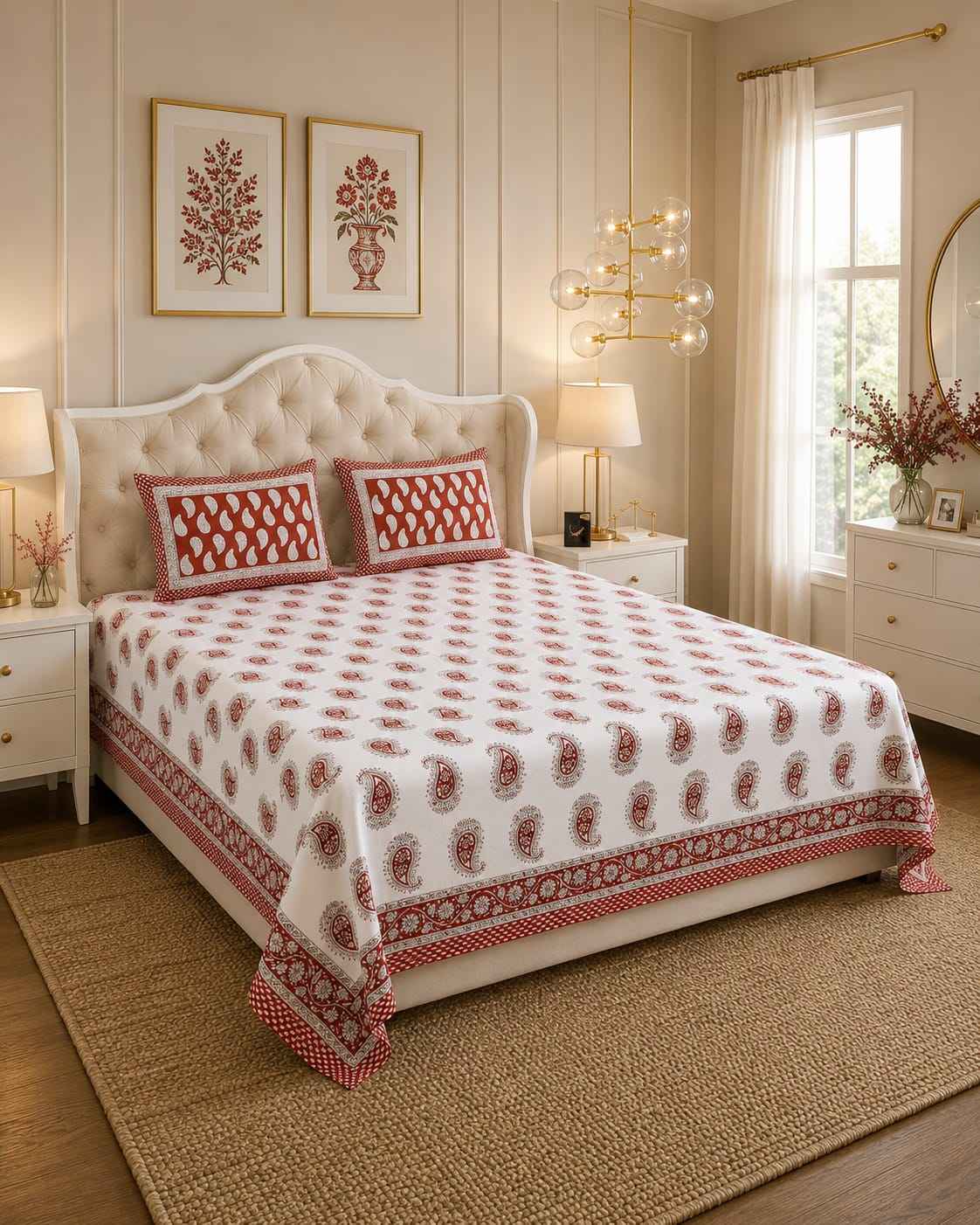 Red Paisley Cotton King Size Bedsheet