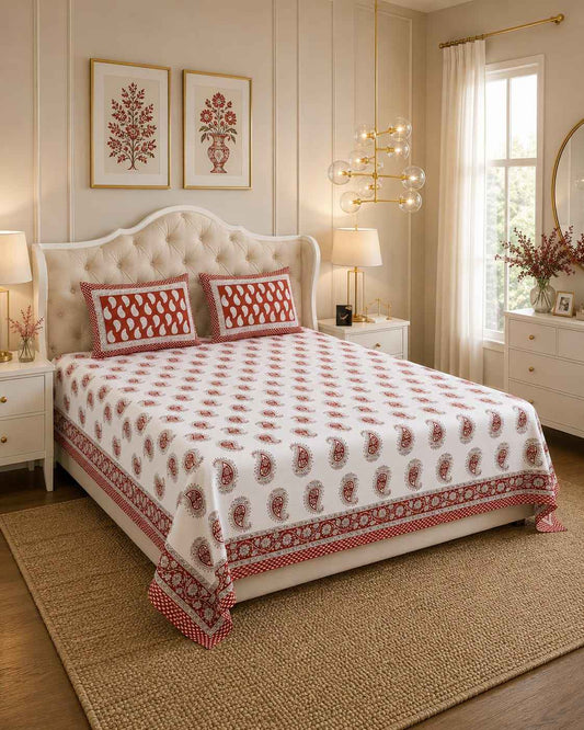 Red Paisley Cotton King Size Bedsheet