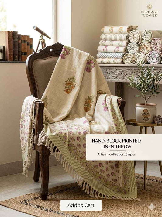Ivory Botanica Linen Throw