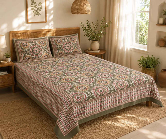 Olive Mauve Medallion Bedsheet