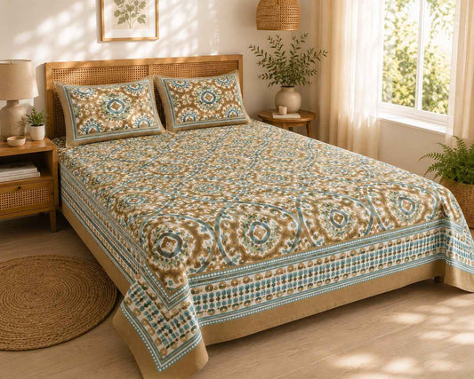 Ochre Aqua Medallion Bedsheet