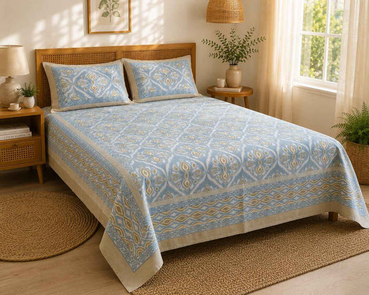 Sky Blue Ikkat Bedsheet