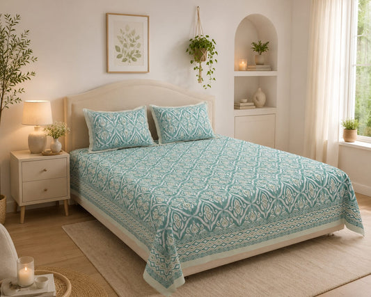 Aqua Teal Ikkat Bedsheet