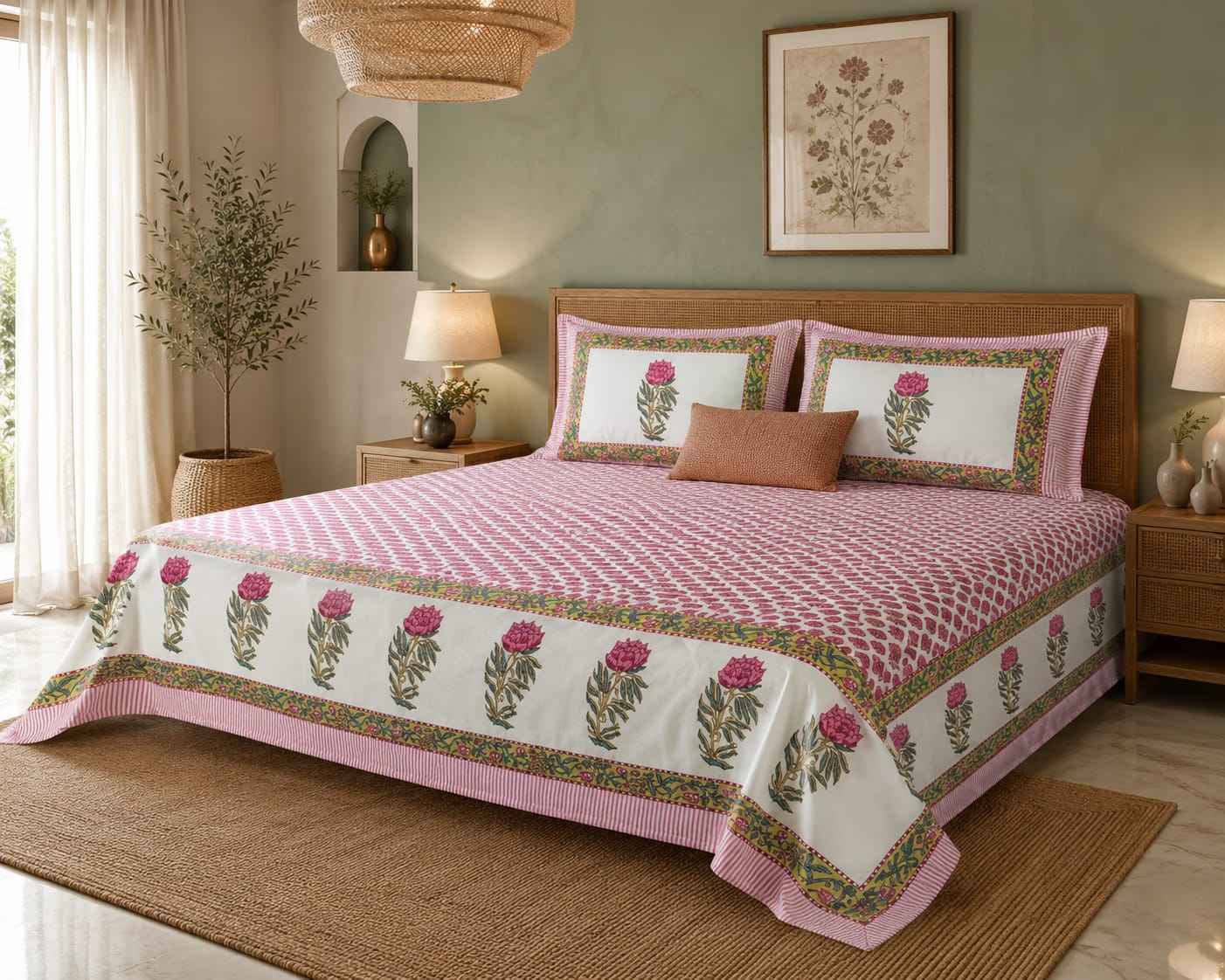 Rose Garden Bloom – Soft White, Blush Pink & Olive Green