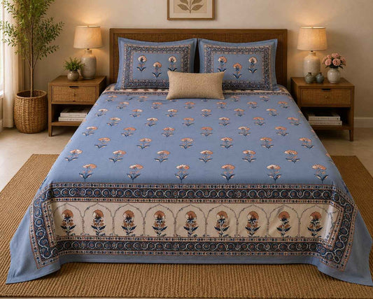 Powder Blue Mughal Bloom – Powder Blue, Beige & Dusty Peach