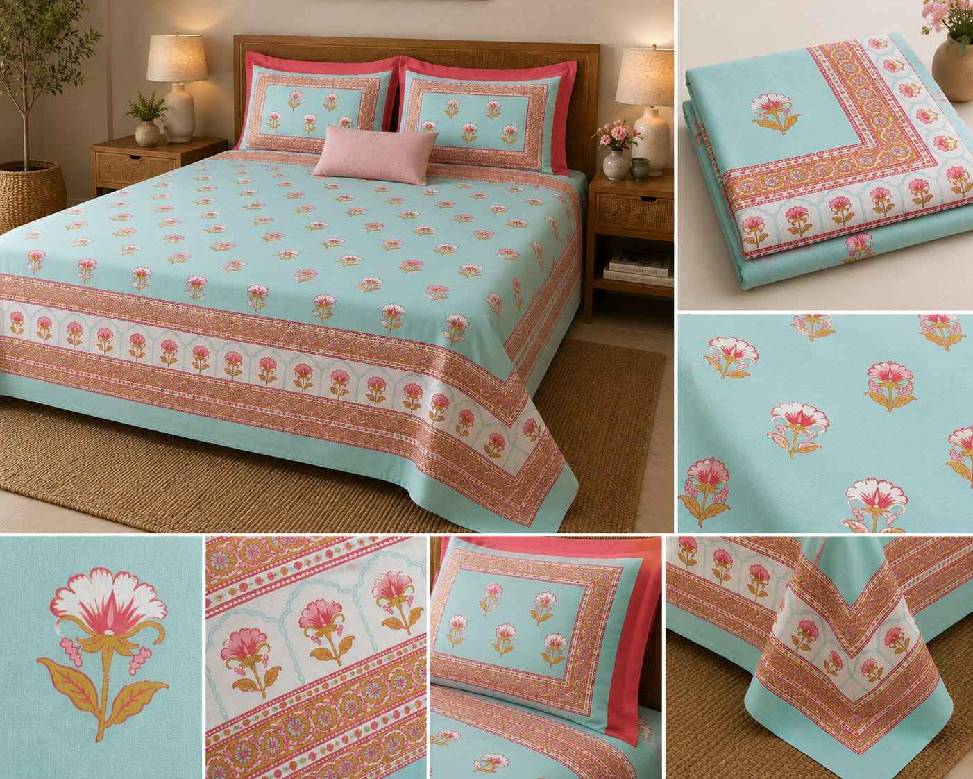 Aqua Petal Charm – Aqua Blue, Soft Pink & White