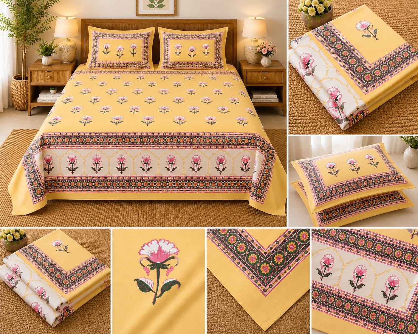 Sunlit Blossom – Warm Yellow, Pink & White