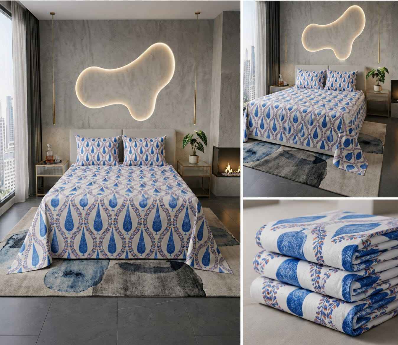 Indigo Leaf Rhythm – Ivory, Indigo Blue & Mauve