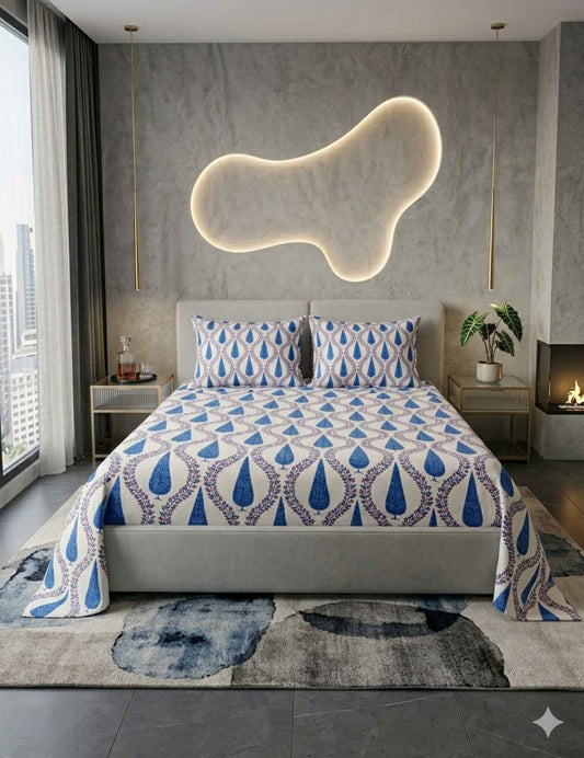 Indigo Leaf Rhythm – Ivory, Indigo Blue & Mauve
