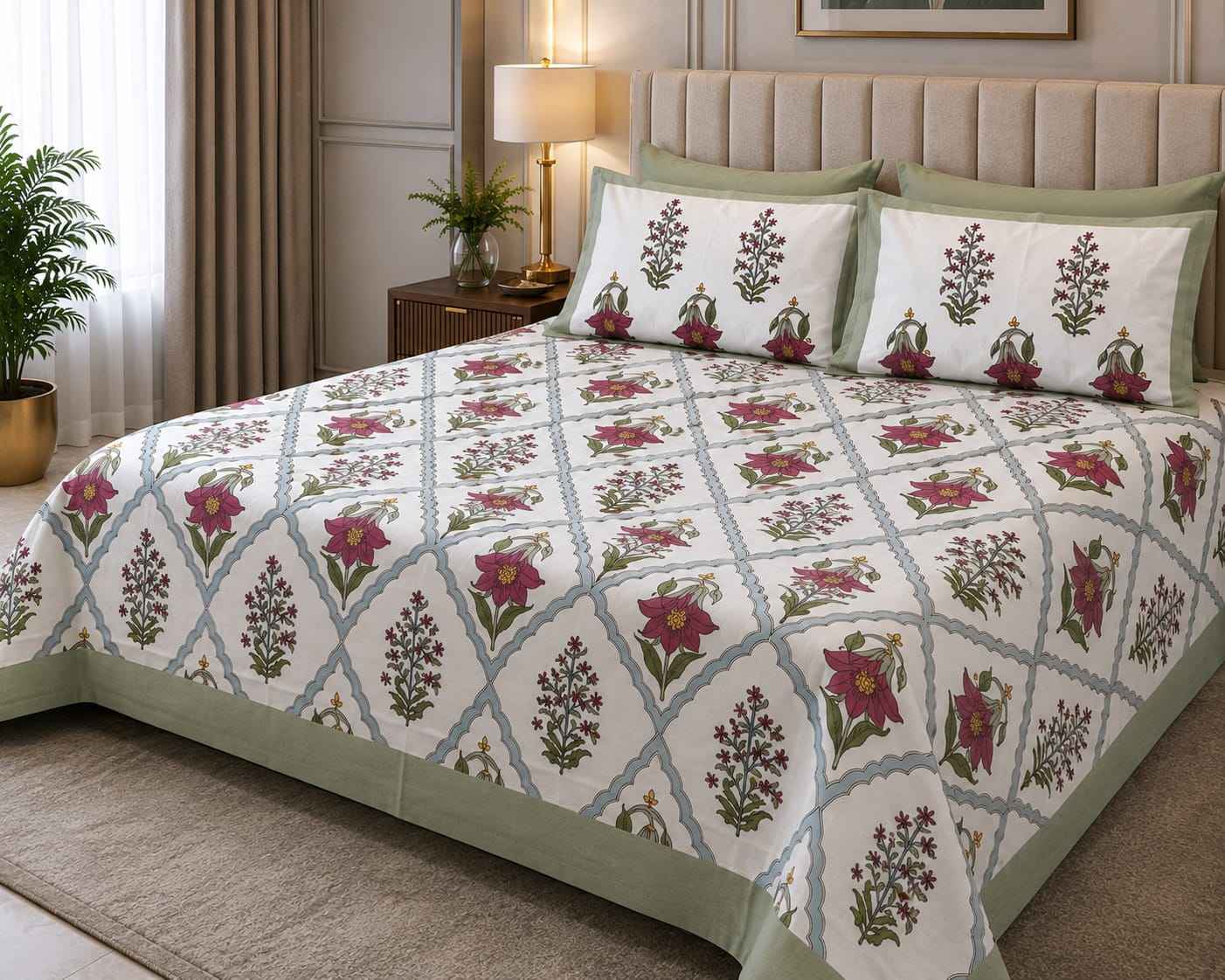 Mughal Meadow – Soft Grey, Rose Pink & Sage Green