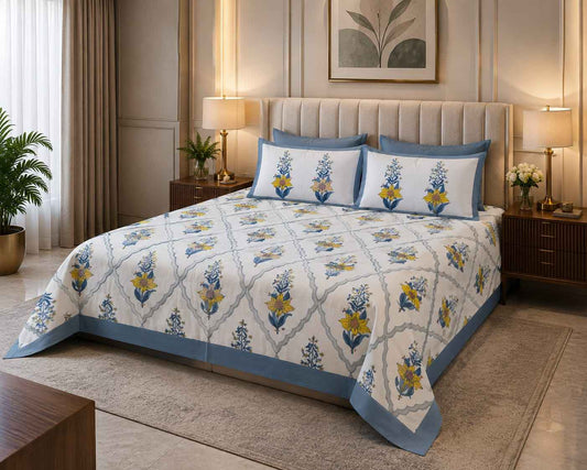 Blue Meadow Bloom – White, Cornflower Blue & Soft Yellow