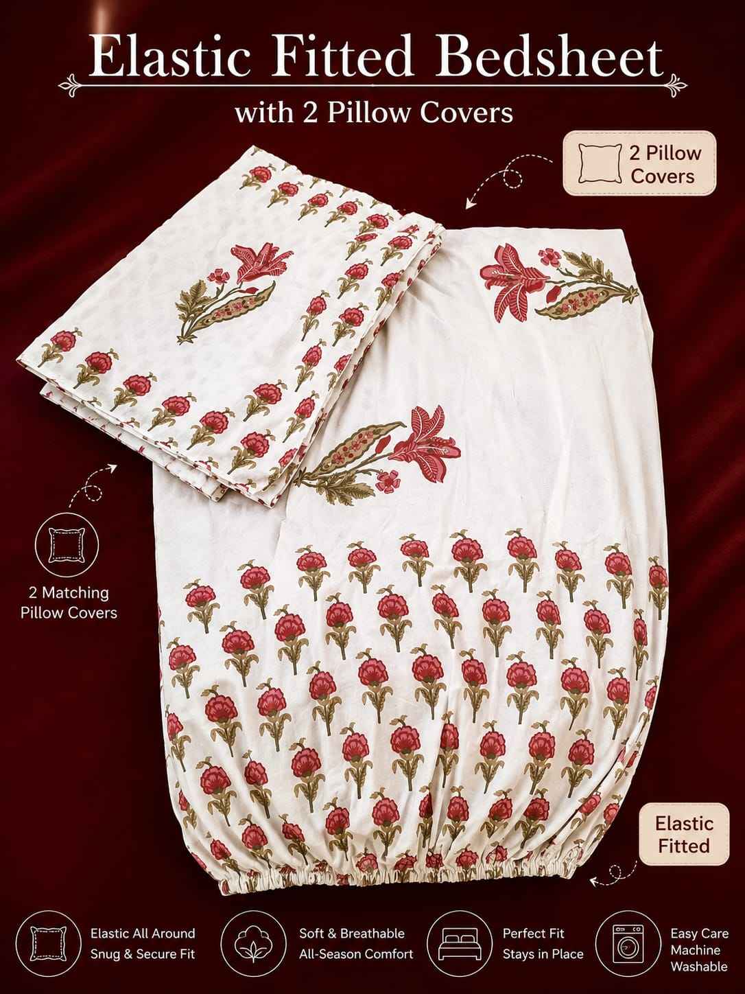 Pink Lily Border Fitted Bedsheet Set – King Size