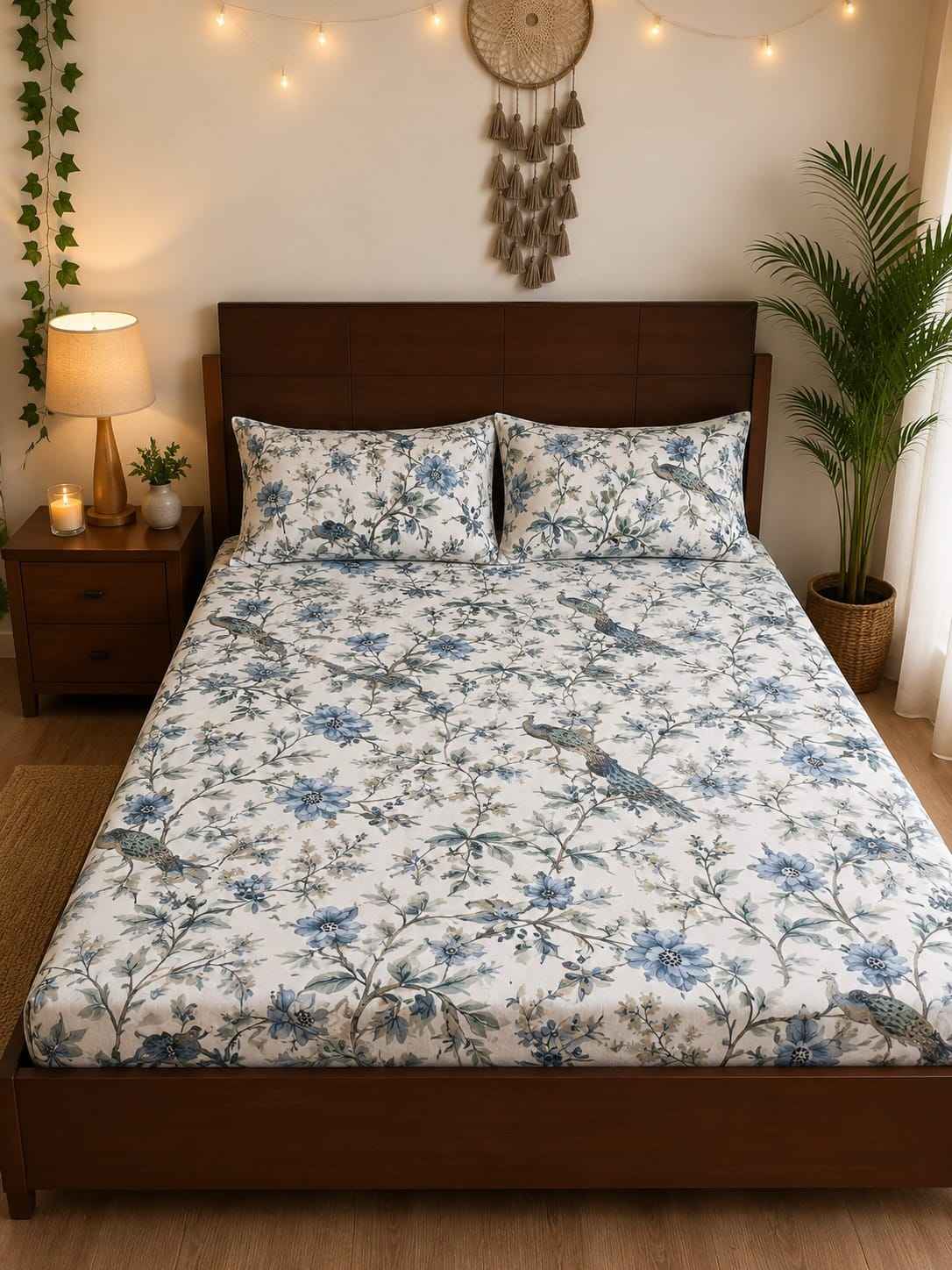 Bluebird Blossom Fitted Bedsheet Set – King Size