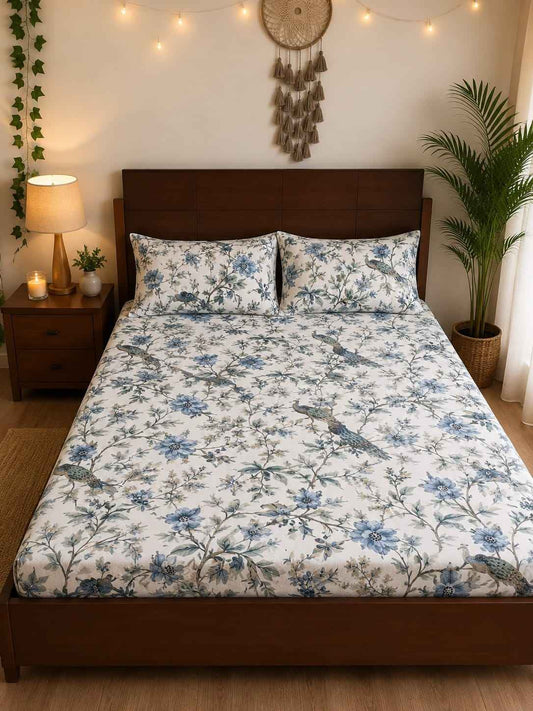 Bluebird Blossom Fitted Bedsheet Set – King Size