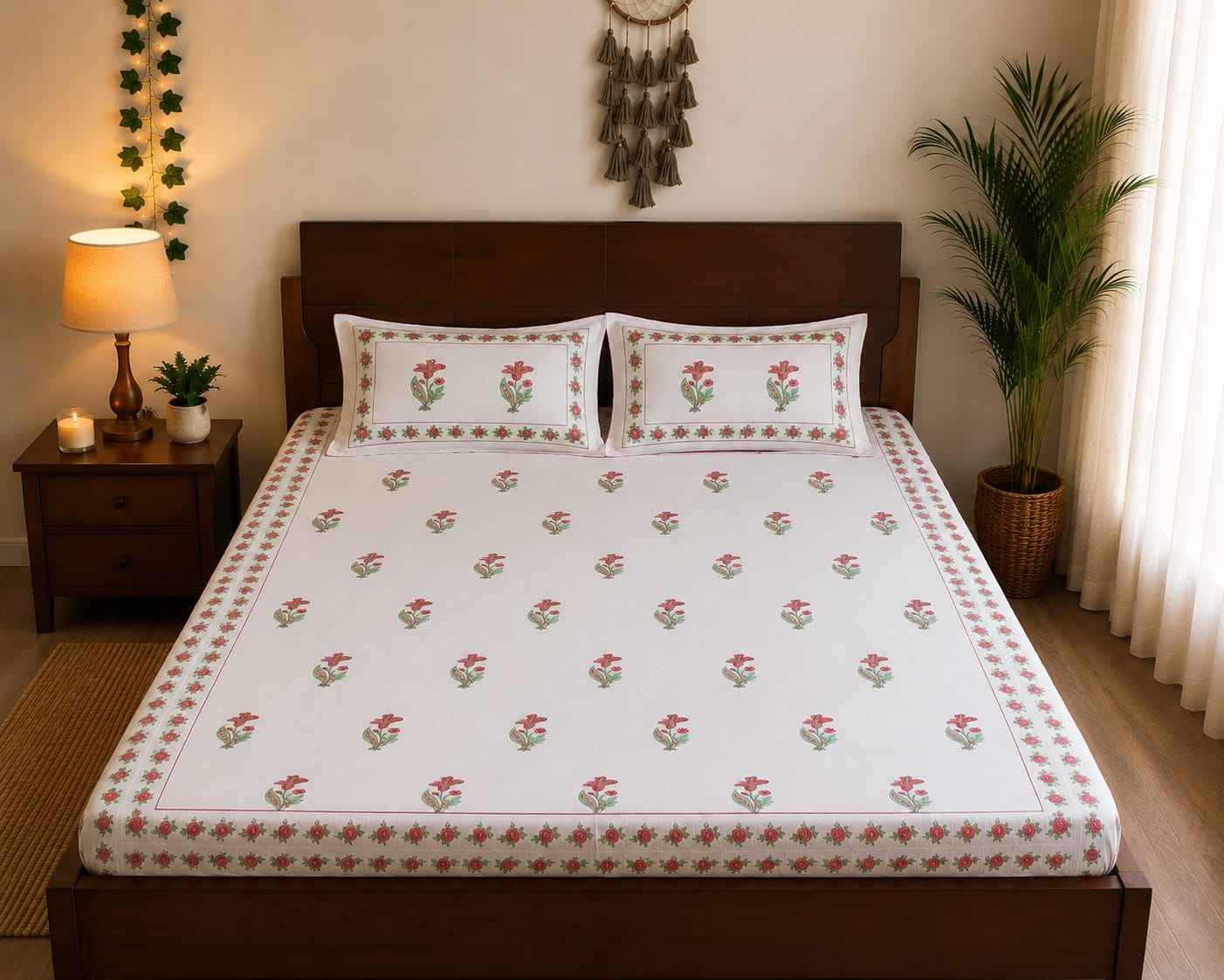 Rosebud Border Fitted Bedsheet Set – King Size