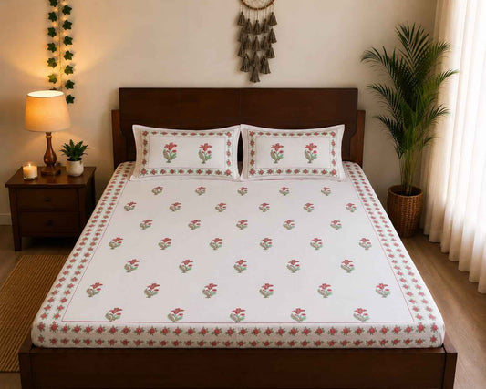 Rosebud Border Fitted Bedsheet Set – King Size