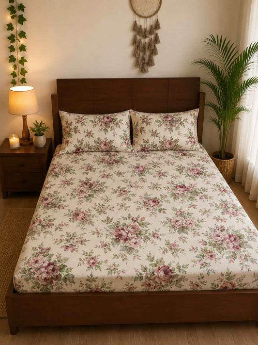 Vintage Rose Garden Fitted Bedsheet Set – King Size
