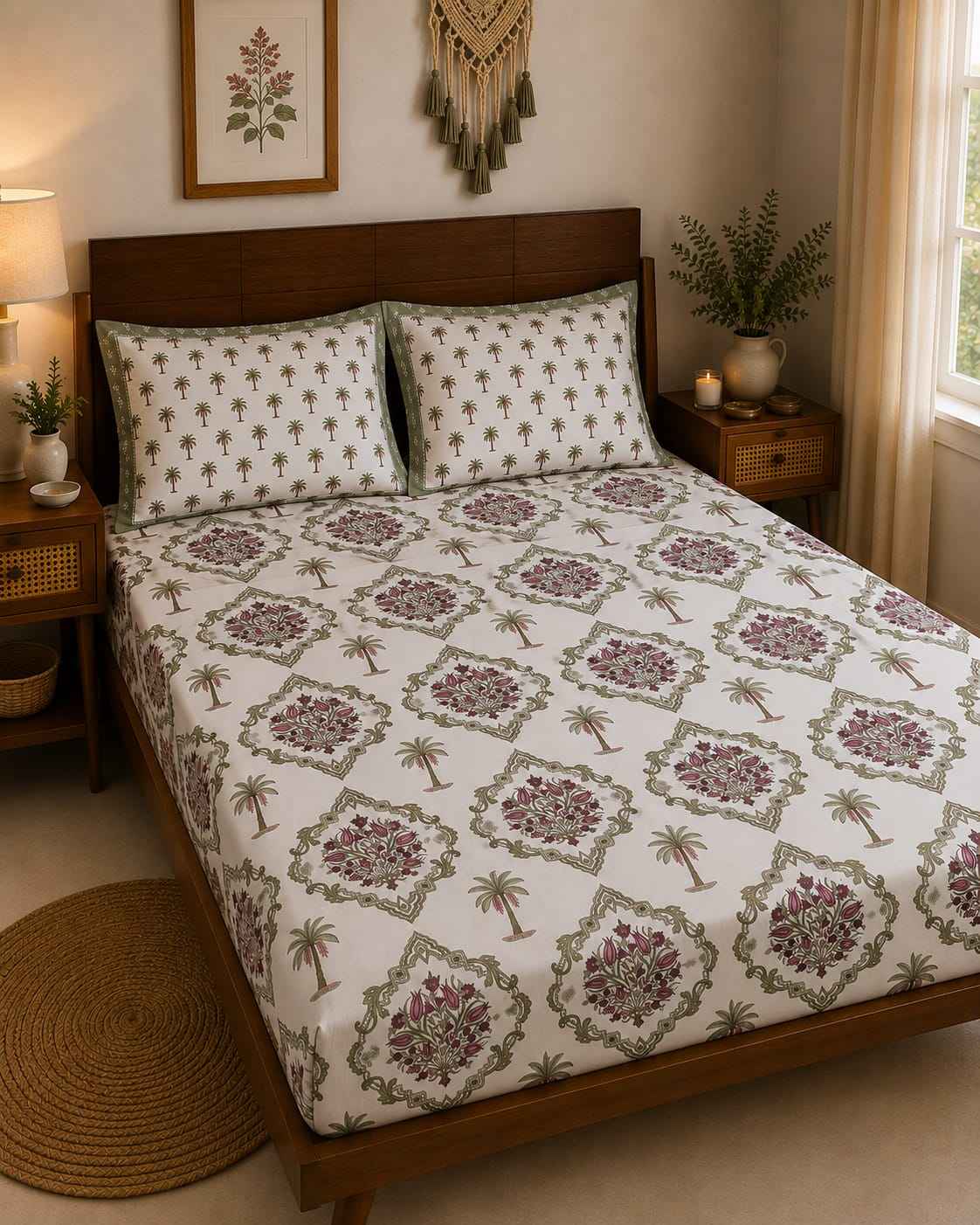 Olive Palm Medallion Fitted Bedsheet Set – King Size