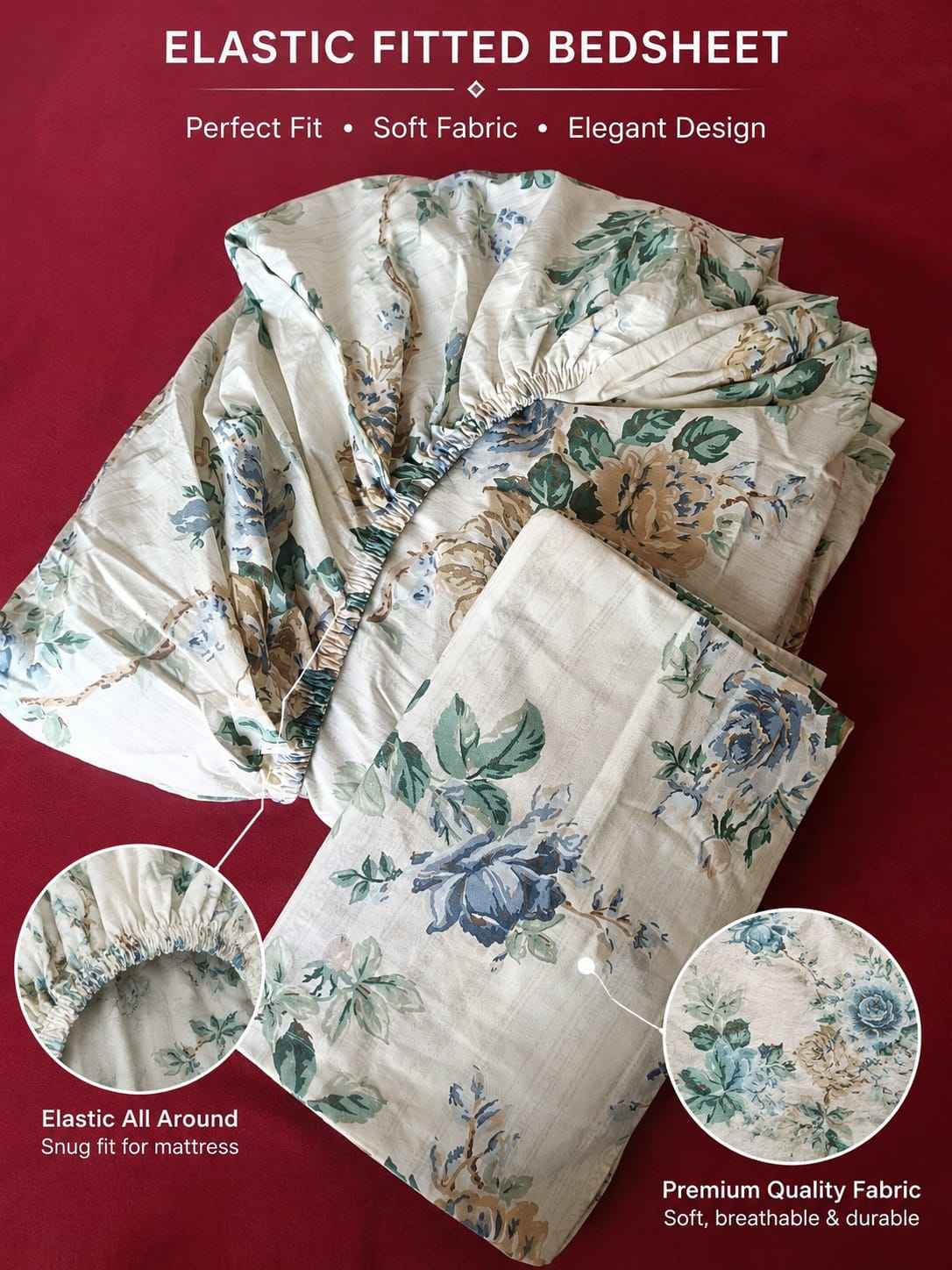 Misty Blue Rose Fitted Bedsheet Set – King Size