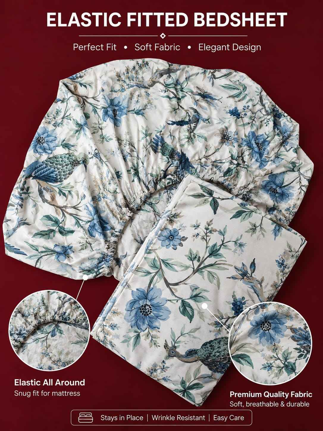Bluebird Blossom Fitted Bedsheet Set – King Size