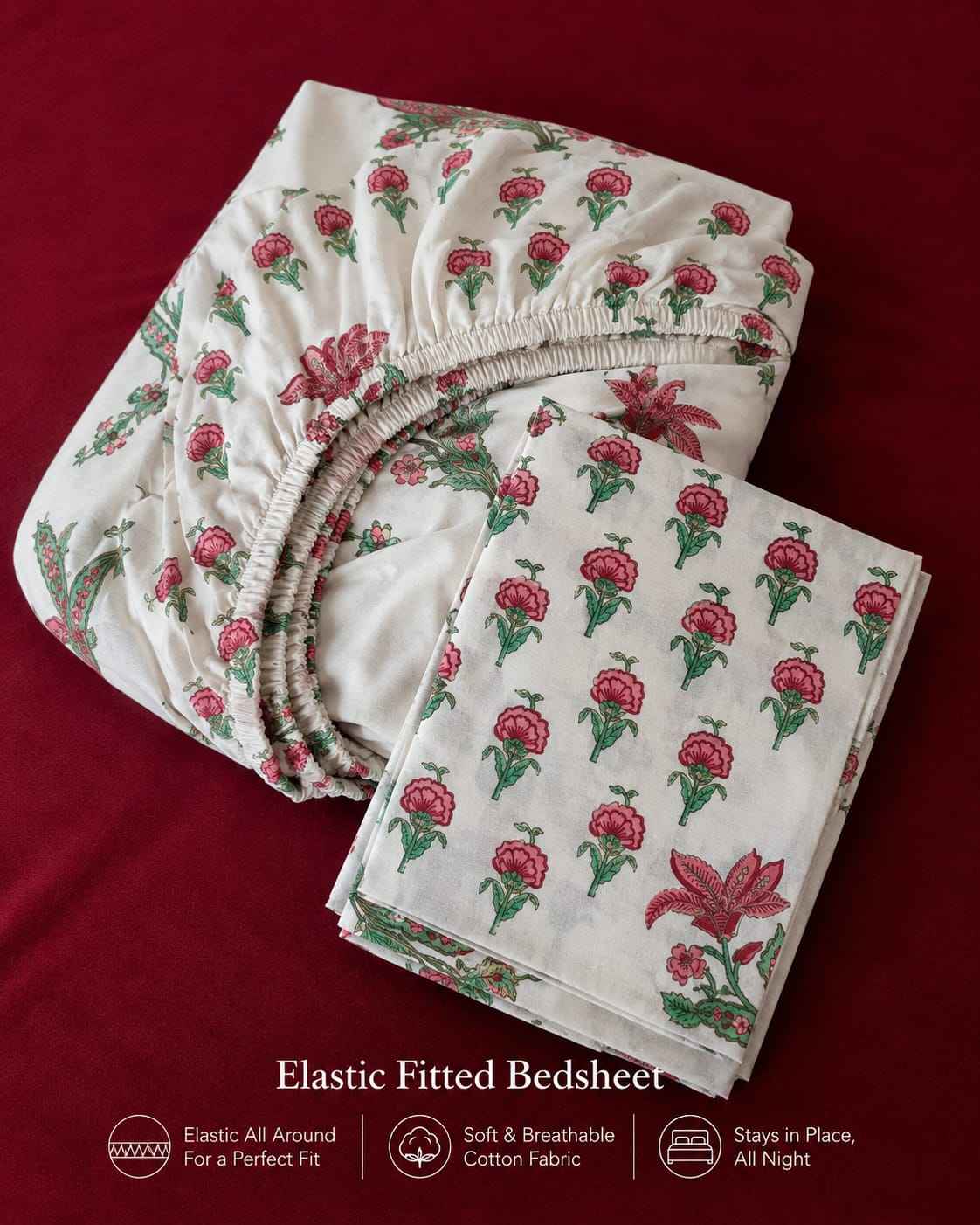 Rosebud Border Fitted Bedsheet Set – King Size