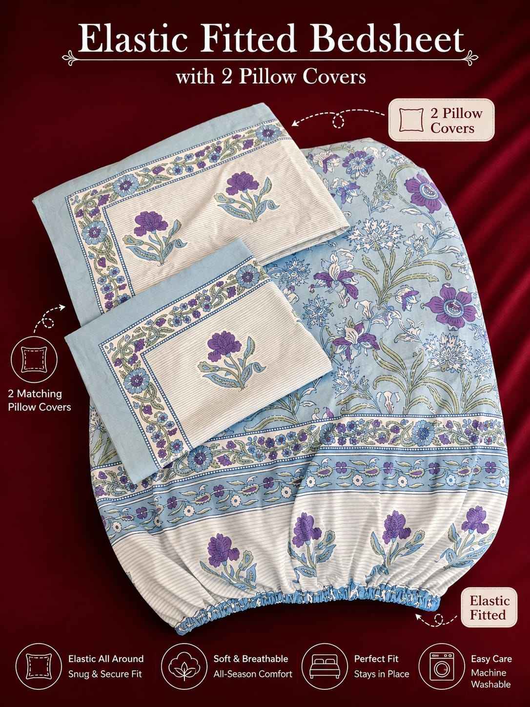 Lavender Meadow Fitted Bedsheet Set – King Size