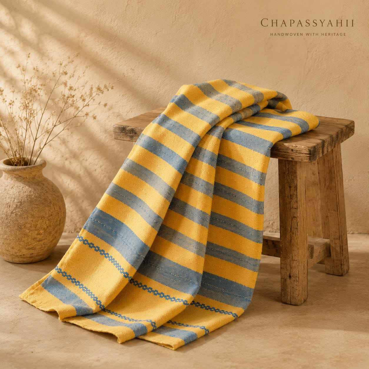 Sunlit Yellow & Teal Stripe Handloom Bedsheet Set