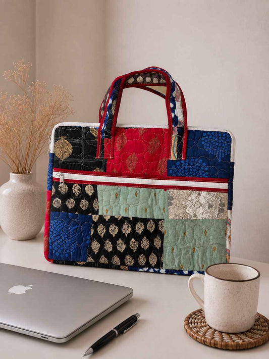 Multicolor Patchwork Quilted Cotton Laptop Bag for 15 Inch Laptop