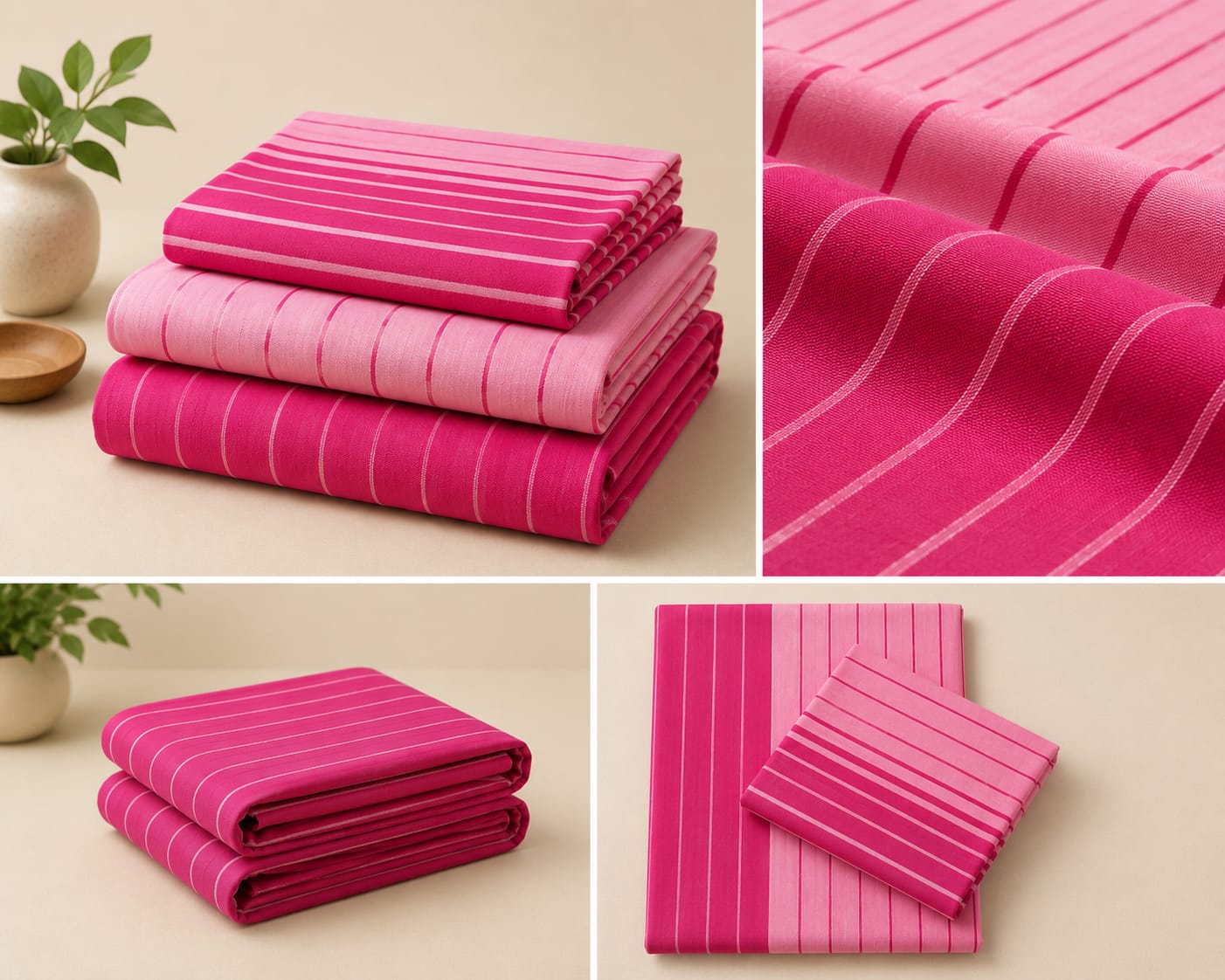 Pink Stripe Handloom Single Bedsheet