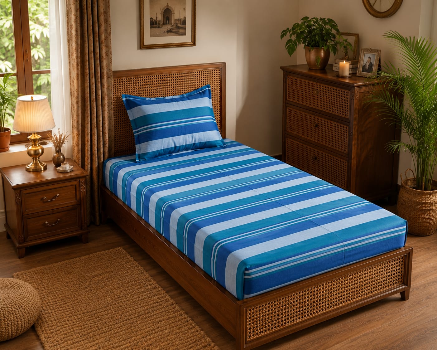 Blue Stripe Handloom Single Bedsheet