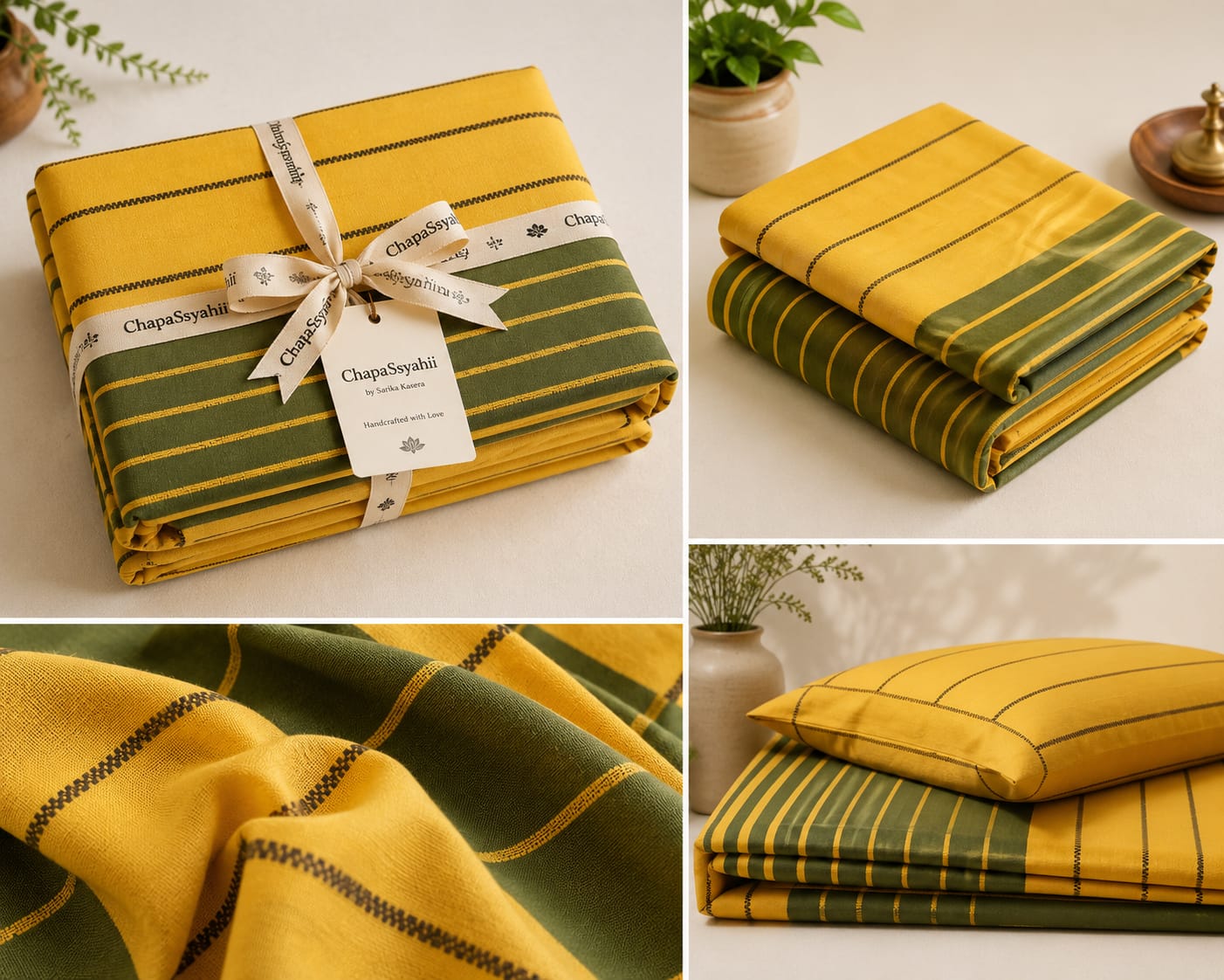 Olive Stripe Handloom Single Bedsheet