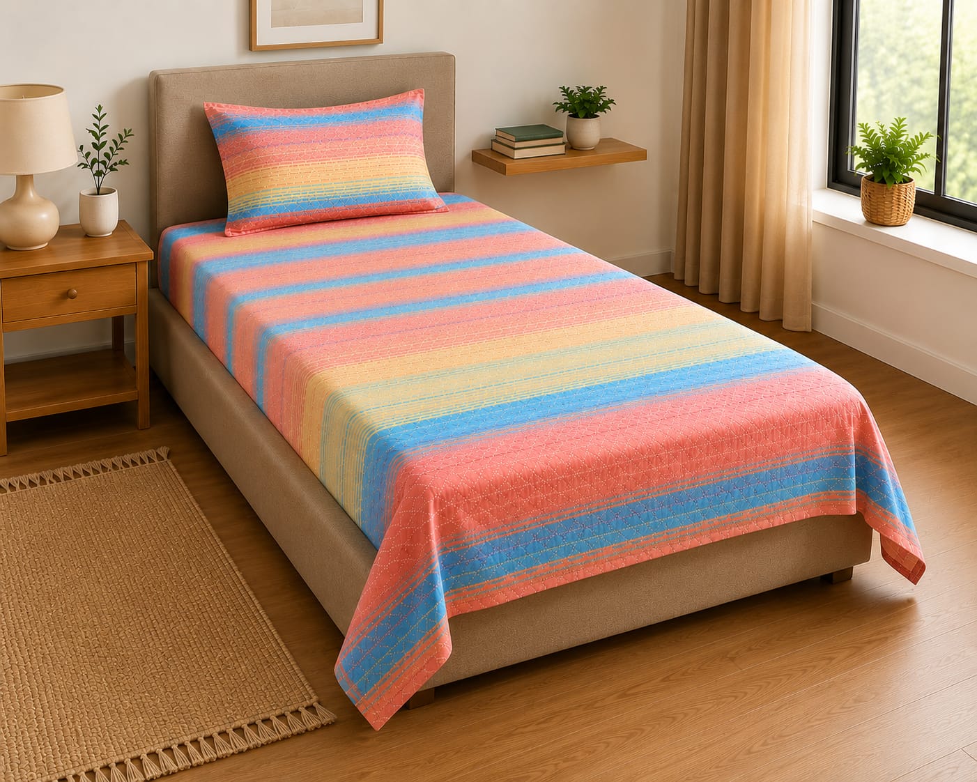 Pastel Stripe Handloom Single Bedsheet
