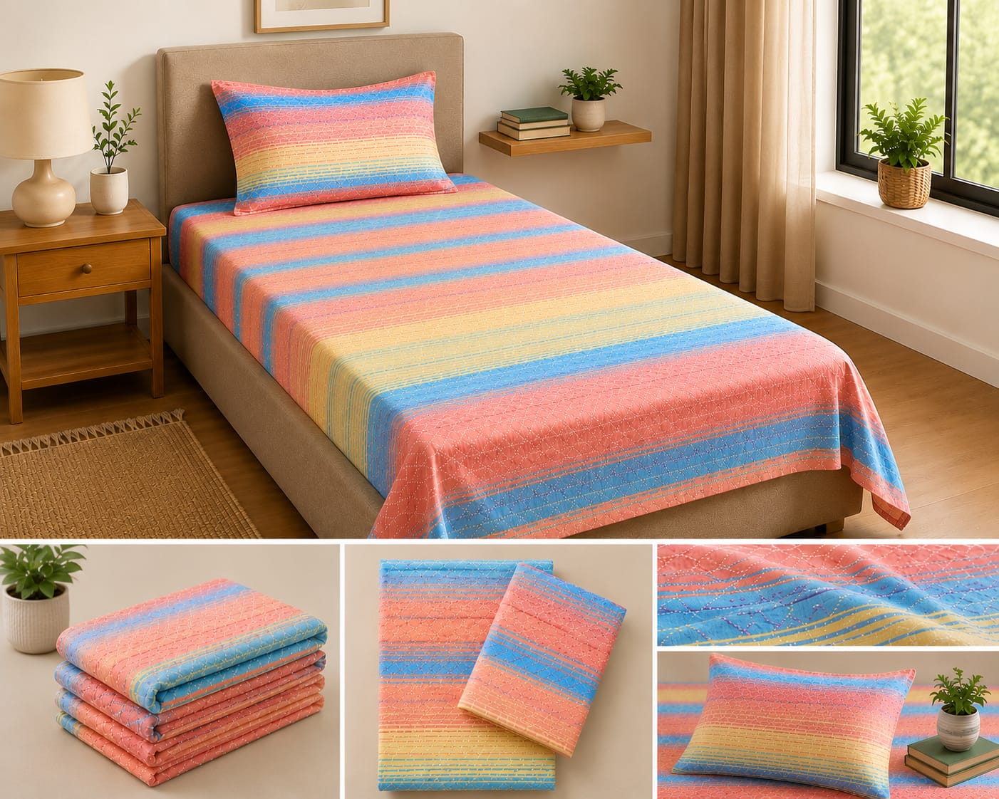 Pastel Stripe Handloom Single Bedsheet