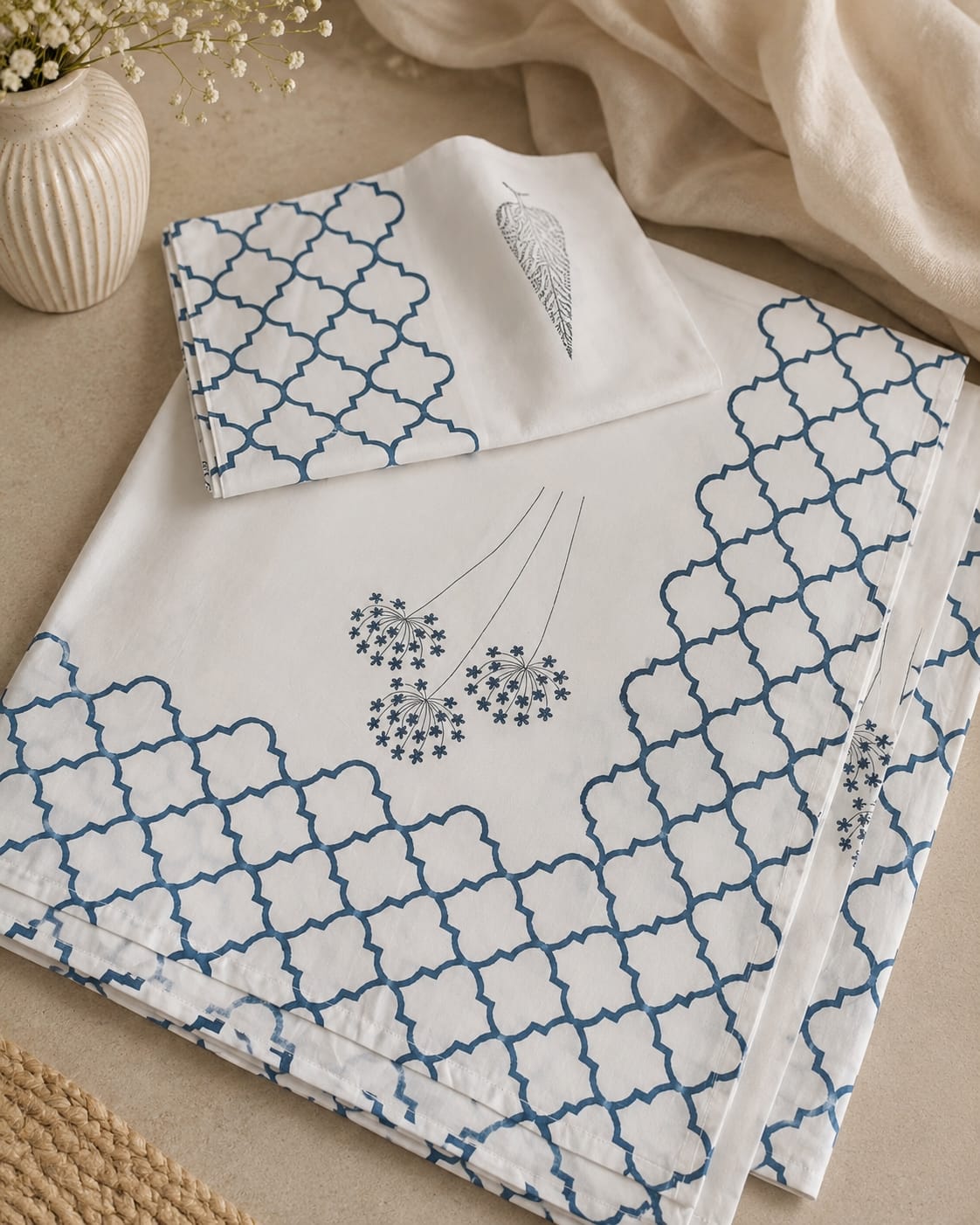Neel Gulmohar Pure Handblock Quilt & Bedsheet Combo – King Size | Limited Edition Luxury Set
