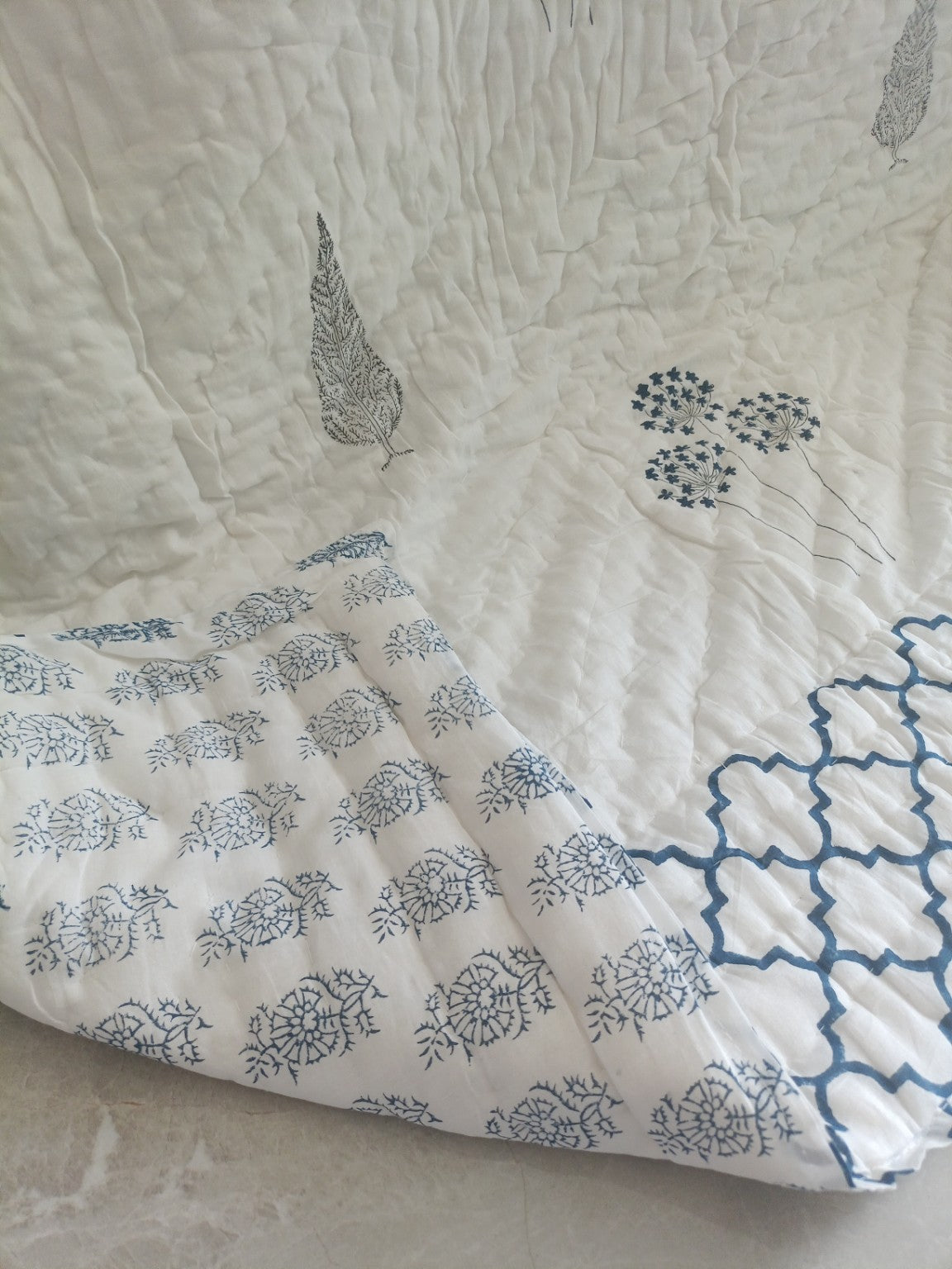 Neel Gulmohar Pure Handblock Quilt & Bedsheet Combo – King Size | Limited Edition Luxury Set