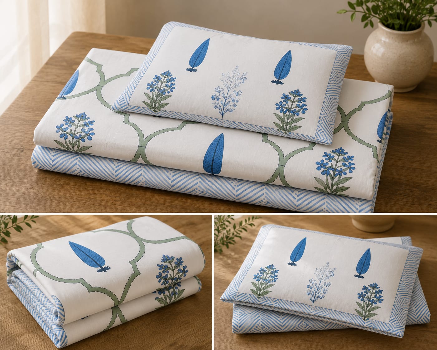 Neel Harit Bel Jaal Single Bedsheet – 100% Cotton | 240 TC