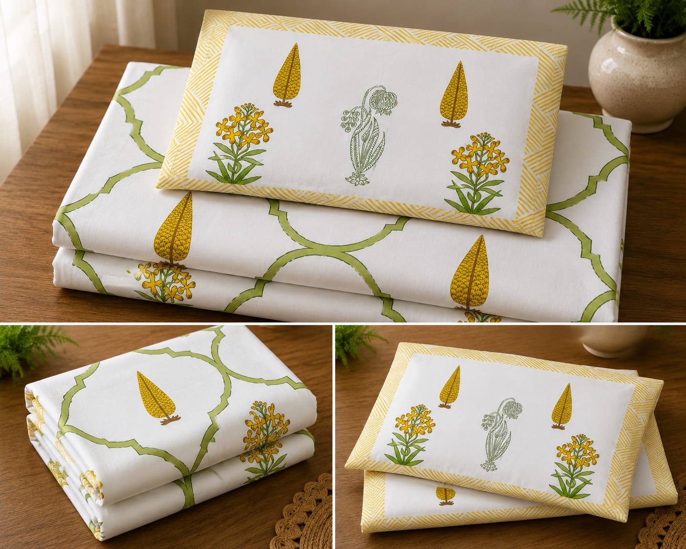 Harit Peela Bel Jaal Single Bedsheet – 100% Cotton | 240 TC