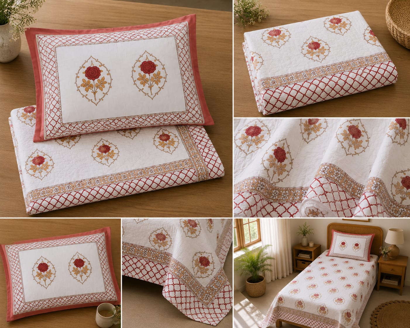 Gulab Mehrab Buta Single Bedsheet – 100% Cotton | 240 TC