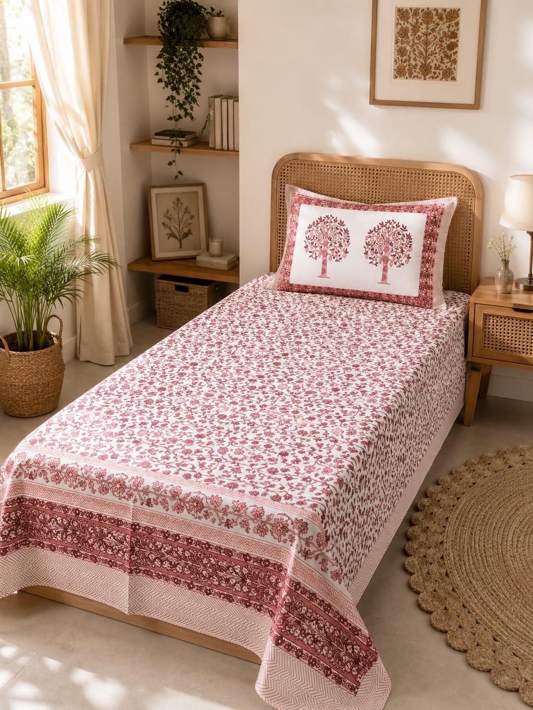 Laal Vriksha Kalamkari Single Bedsheet – 100% Cotton | 240 TC