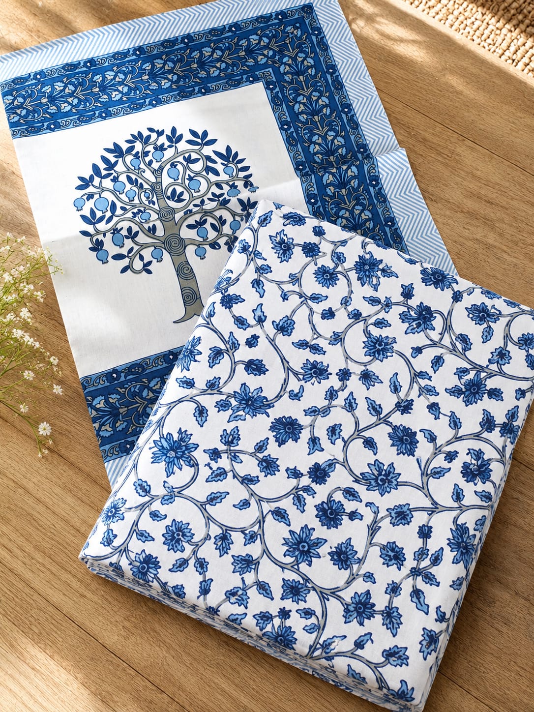 Neel Pushp Lata Border Single Bedsheet – 100% Cotton | 240 TC