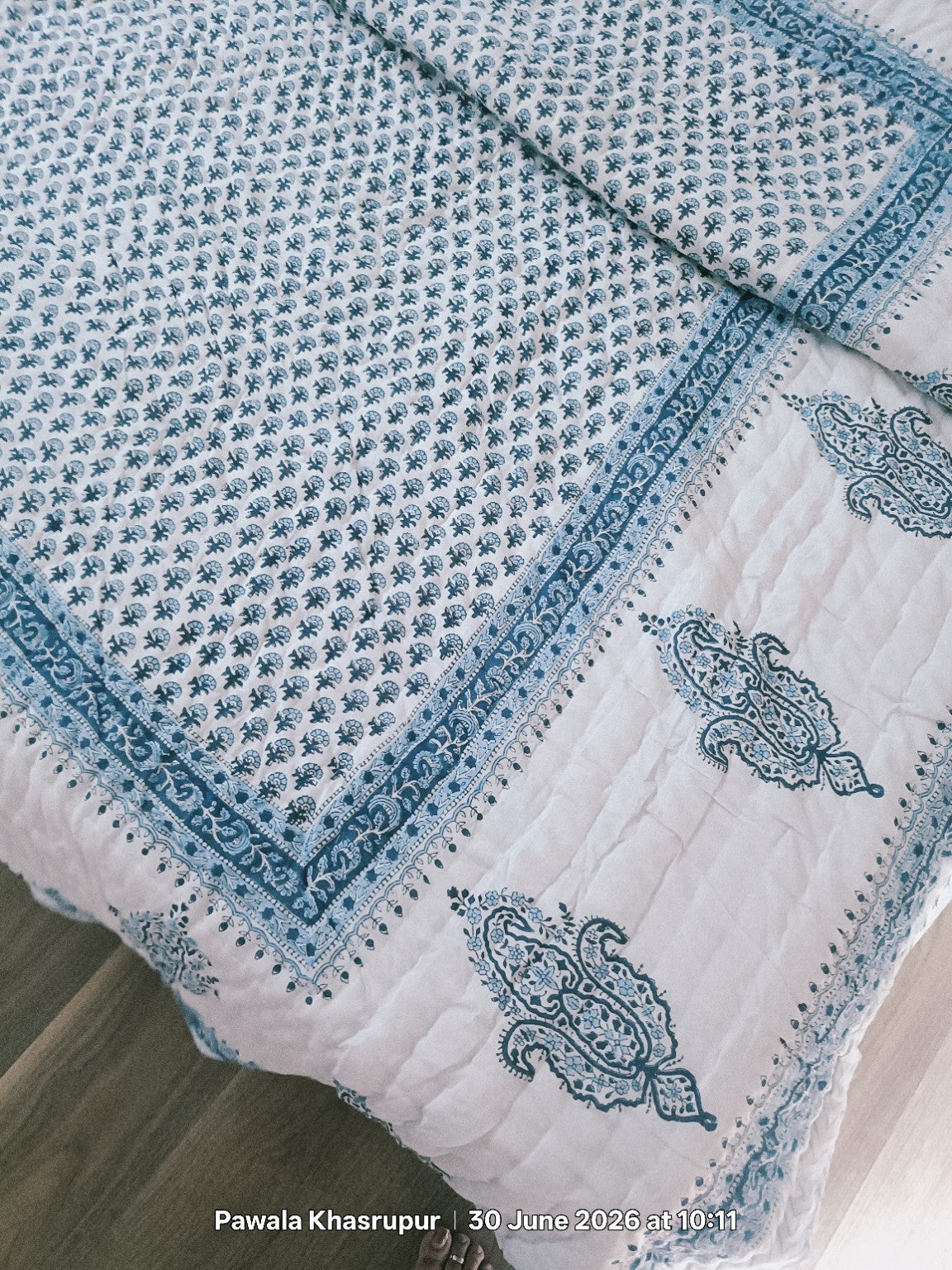 Royal Paisley Blue Pure Handblock Quilt & Bedsheet Combo – 108×108 | One Piece Luxury Set