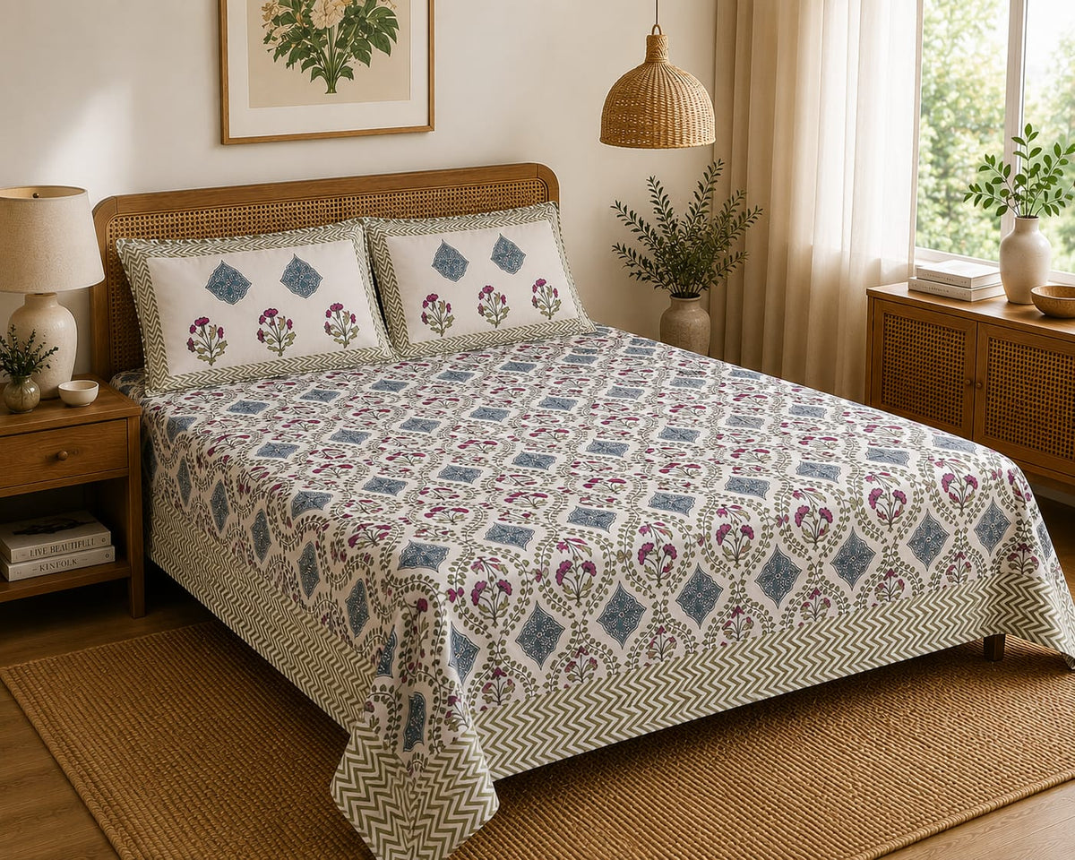 Neel Gulnaar Floral Jaal 260 TC Cotton Bedsheet