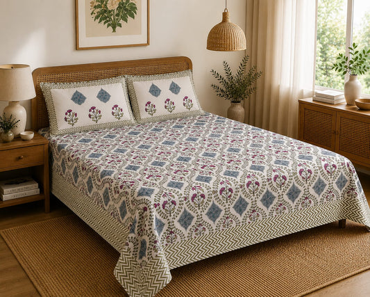 Neel Gulnaar Floral Jaal Print - 260 TC Cotton Bedsheet - ChapaSSyahi