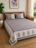 Gulabi Grey Floral Buti 260 TC Cotton Bedsheet