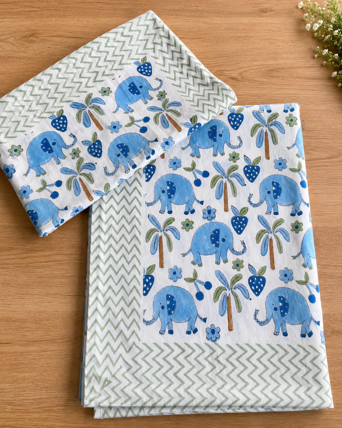 Kids Bedsheet King Size 100% Cotton – Blue Elephant Print