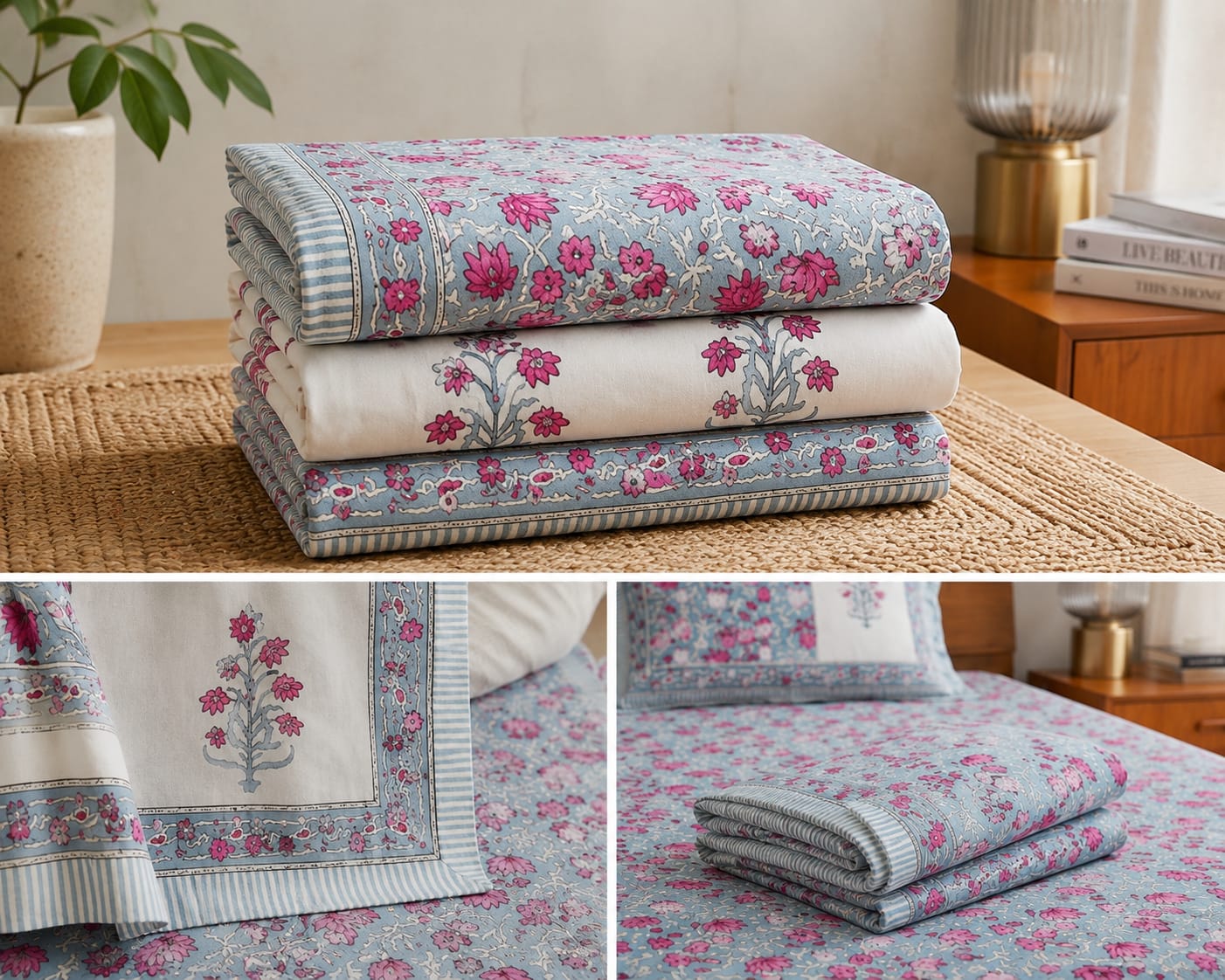 Gulabi Grey Floral Buti Print - 260 TC Cotton Bedsheet - ChapaSSyahi