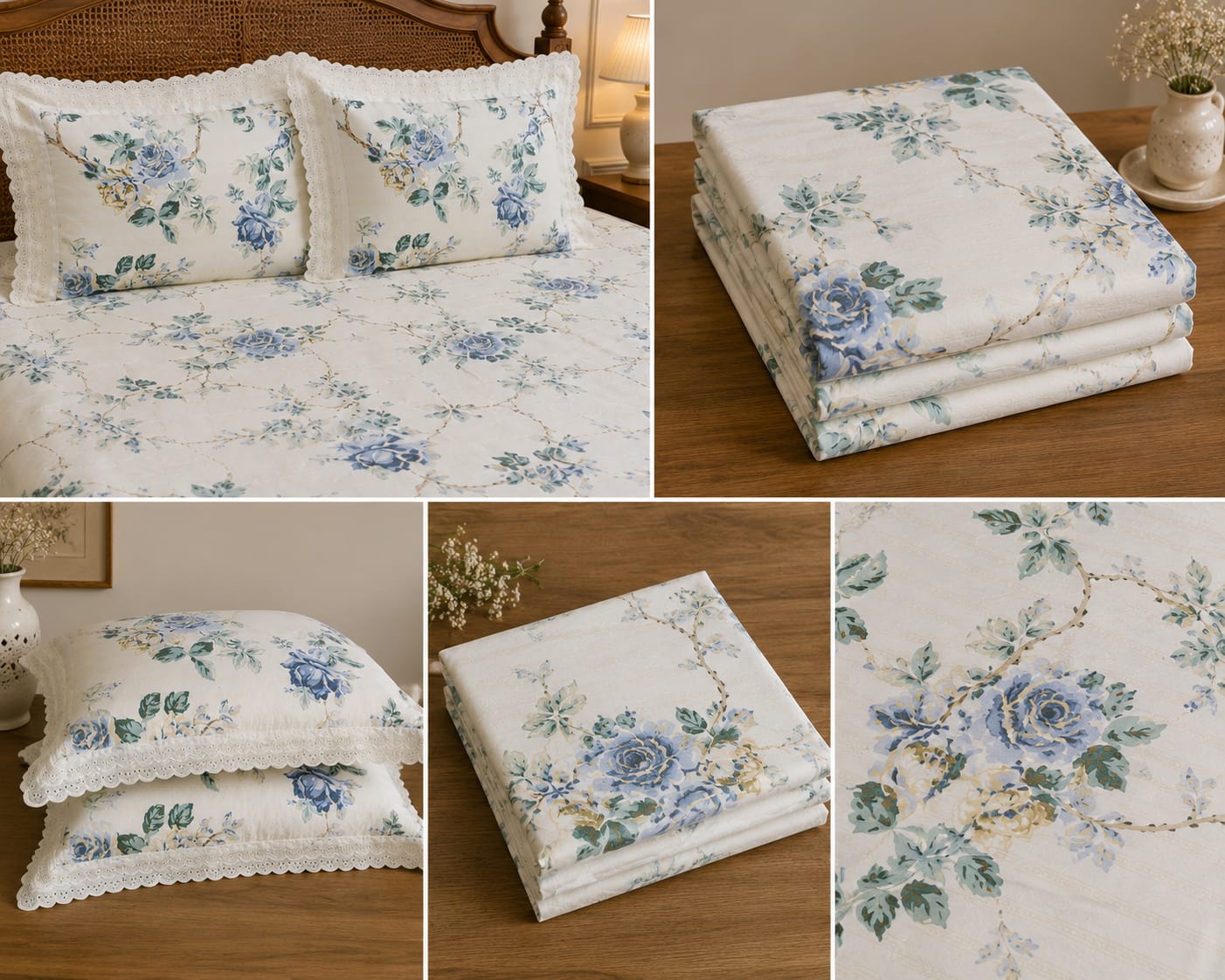 Wedgwood Blue Garden - Cotton King Size Bedsheet - ChapaSSyahii