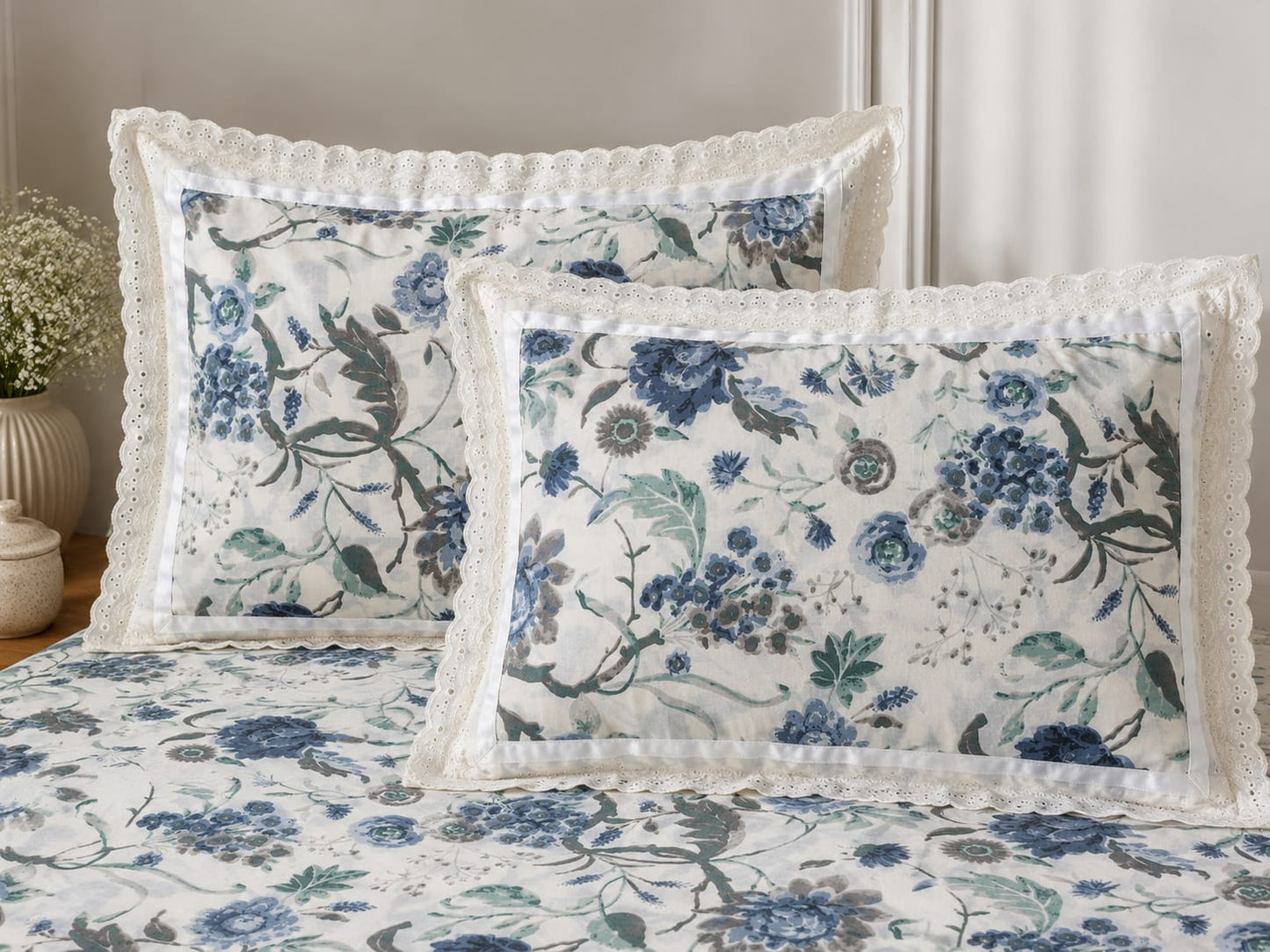 Oxford Blue Chintz - Cotton King Size Bedsheet - ChapaSSyahii
